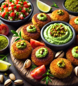FALAFEL WITH PISTACHIO DIP AND TABBOULEH