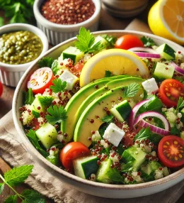 Quinoa Salad with Avocado, Cherry Tomatoes, and Lemon Dressing